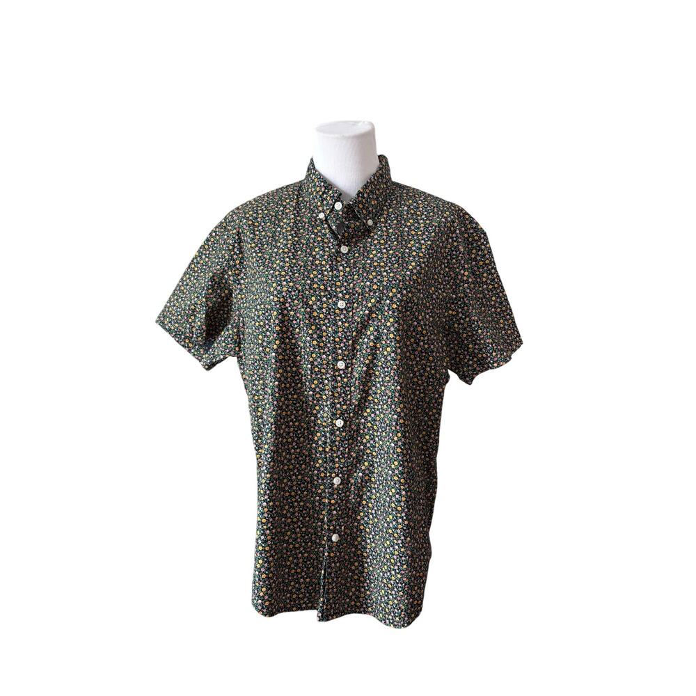 J. Crew‎ Collared Classic Flex Washed Green Floral Shirt LARGE Normcore Masc